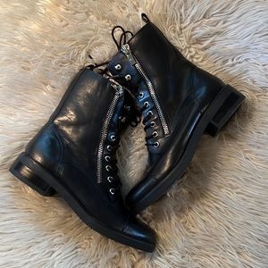 Black moto combat side zip boots NWOT